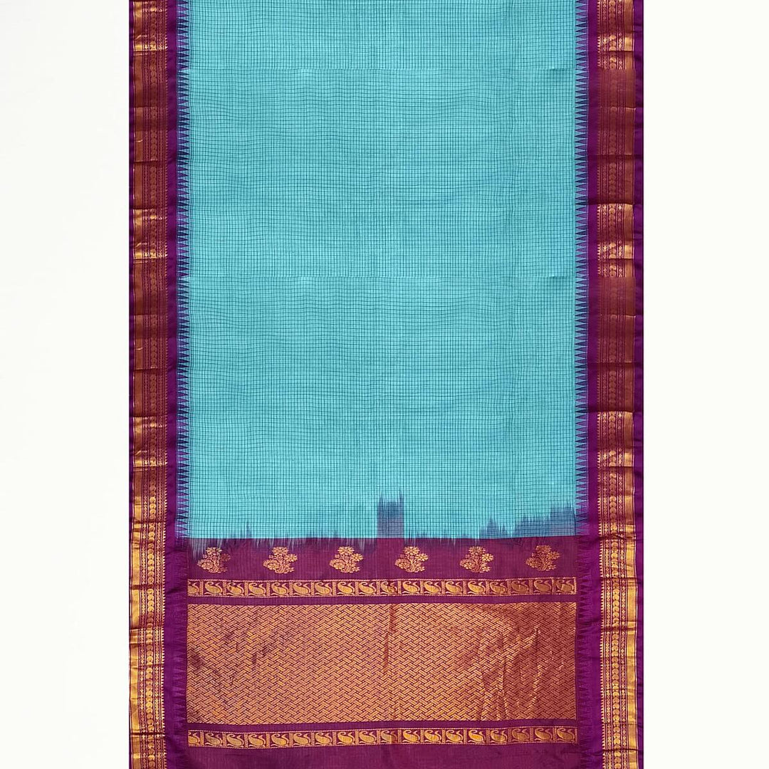Gadwal cotton silk saree in sky blue & purple