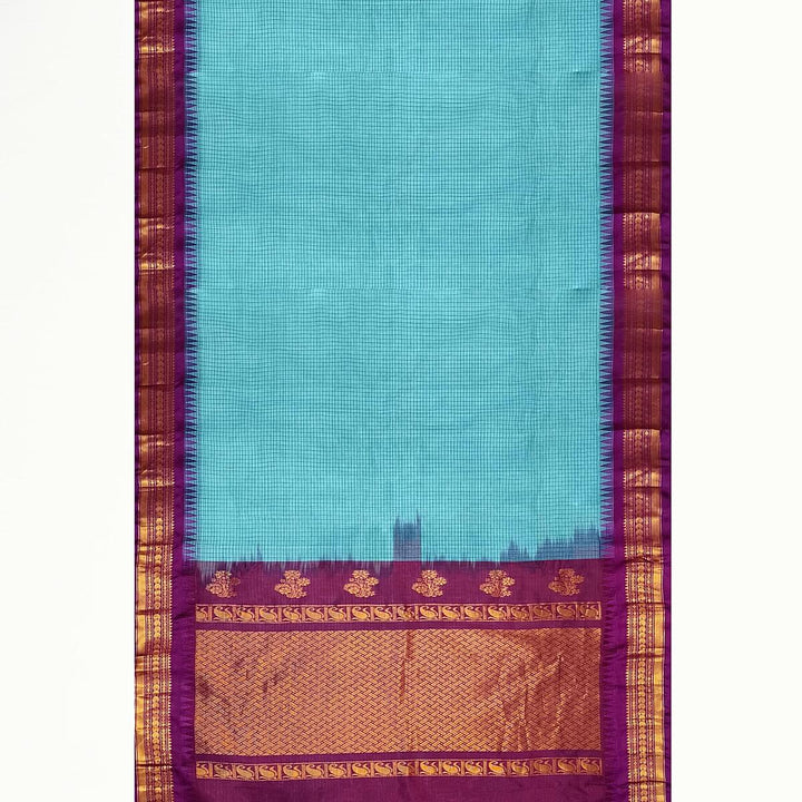 Gadwal cotton silk saree in sky blue & purple