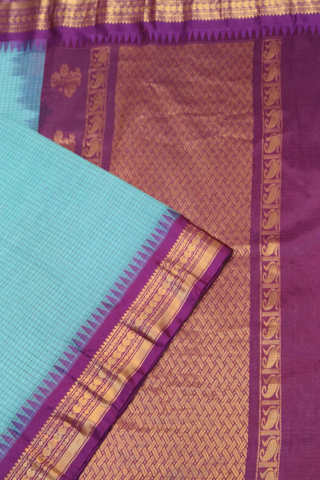 Gadwal cotton silk saree in sky blue & purple