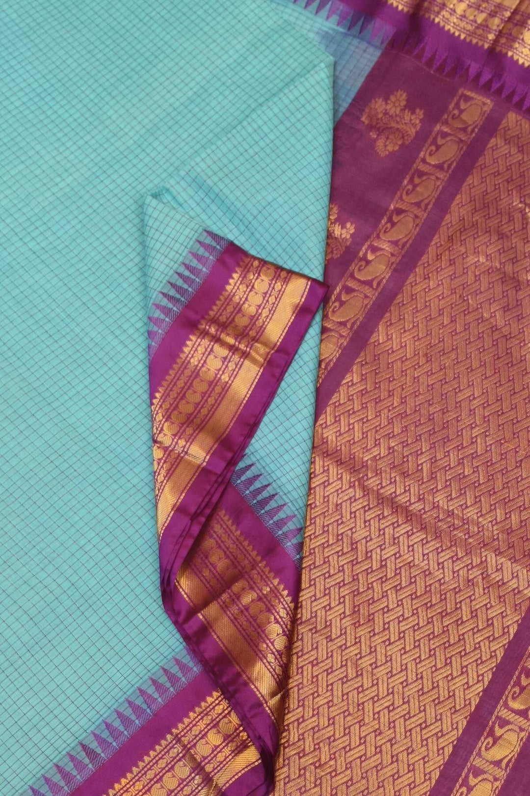 Gadwal cotton silk saree in sky blue & purple