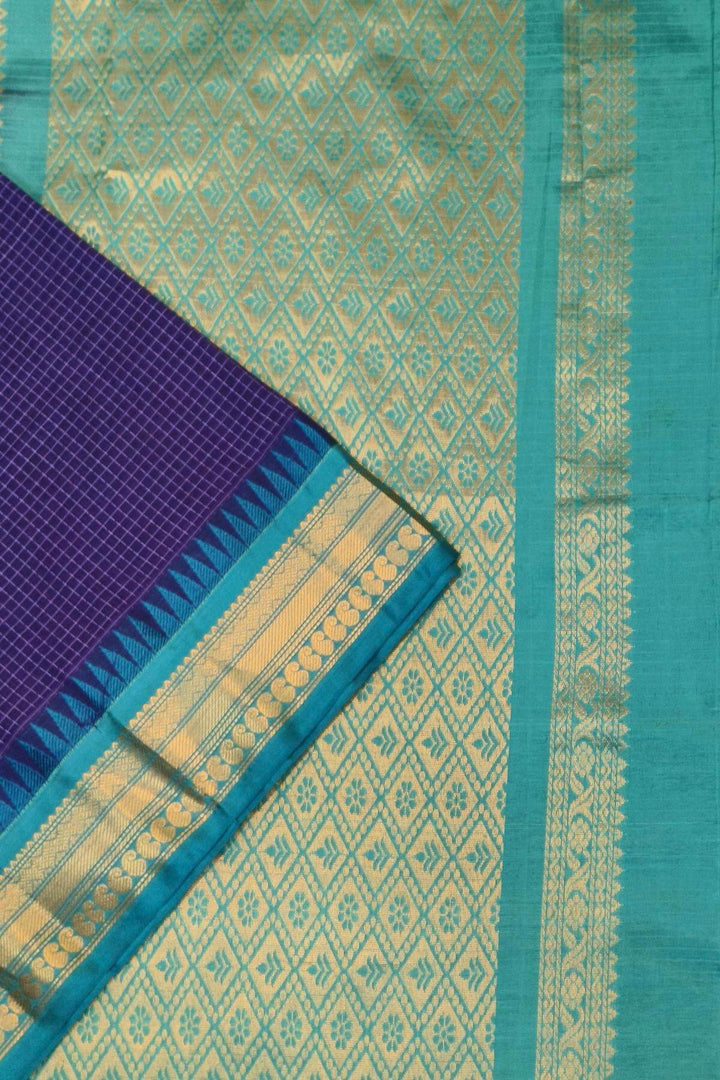 Gadwal cotton silk saree in violet & teal