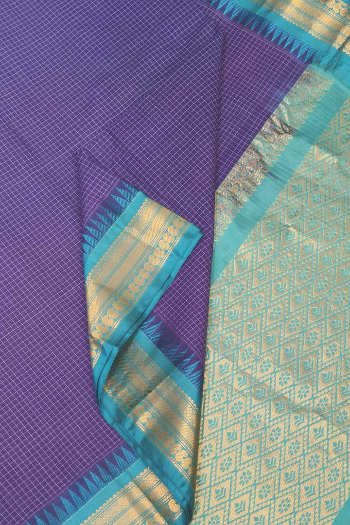 Gadwal cotton silk saree in violet & teal