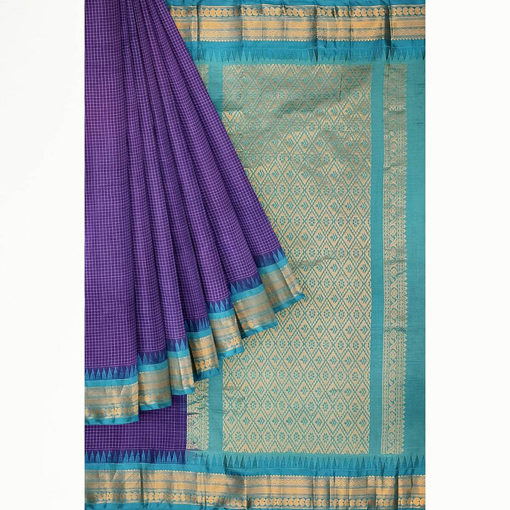Gadwal cotton silk saree in violet & teal