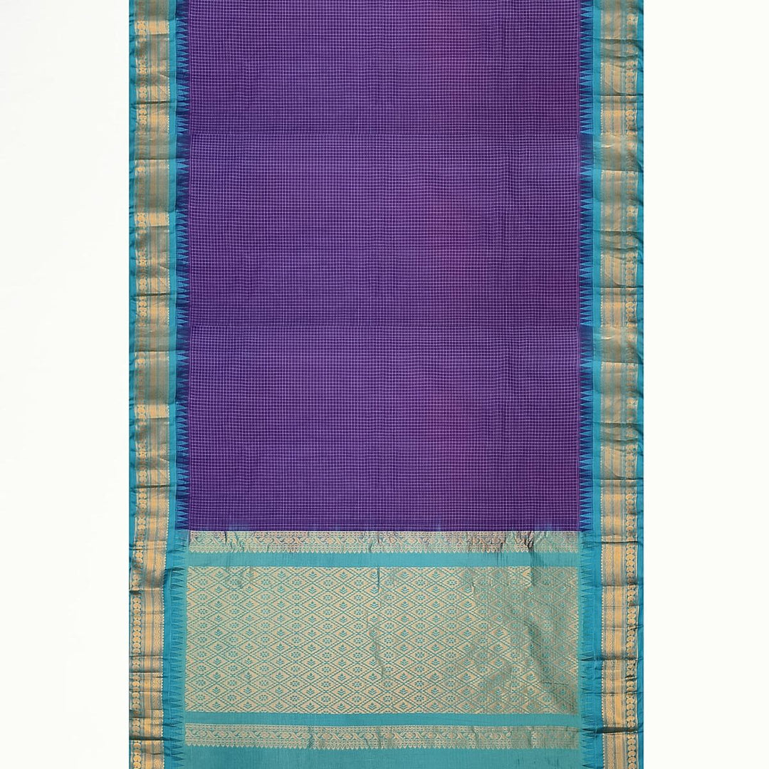 Gadwal cotton silk saree in violet & teal