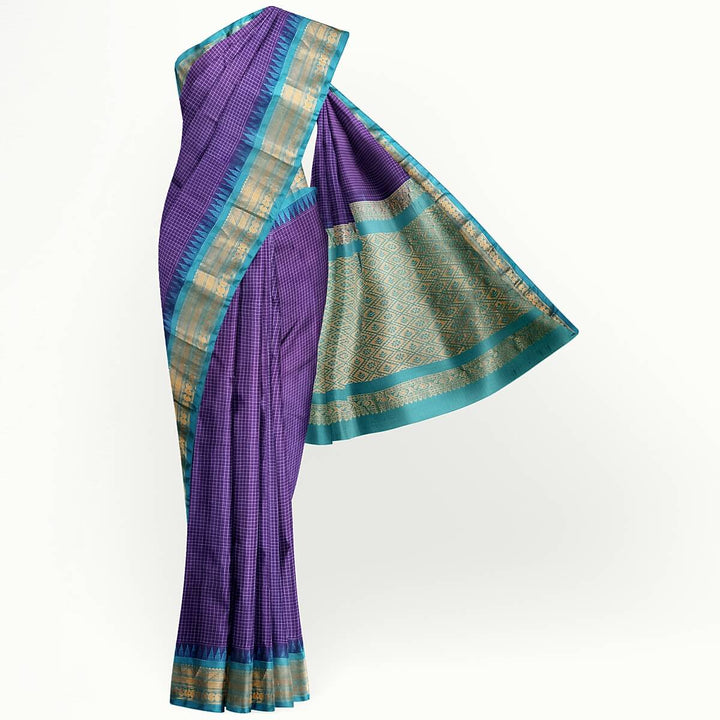 Gadwal cotton silk saree in violet & teal