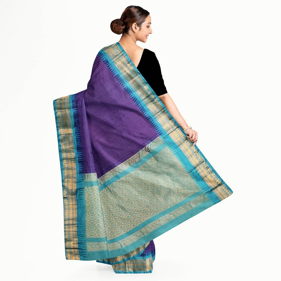Gadwal cotton silk saree in violet & teal