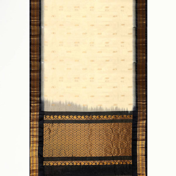 Gadwal cotton silk saree in off white & black