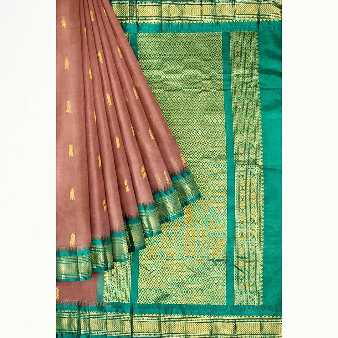 Gadwal cotton silk saree in brown & green