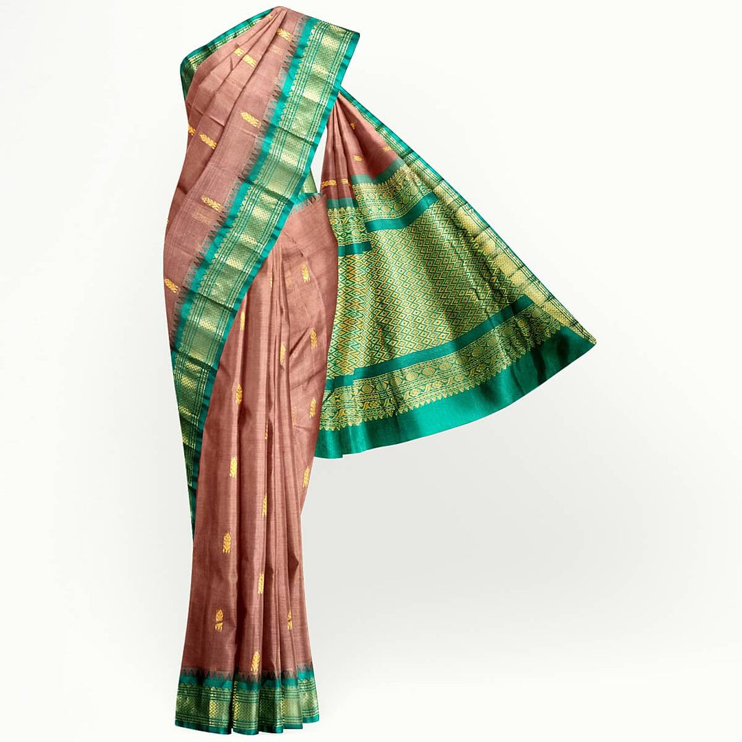 Gadwal cotton silk saree in brown & green