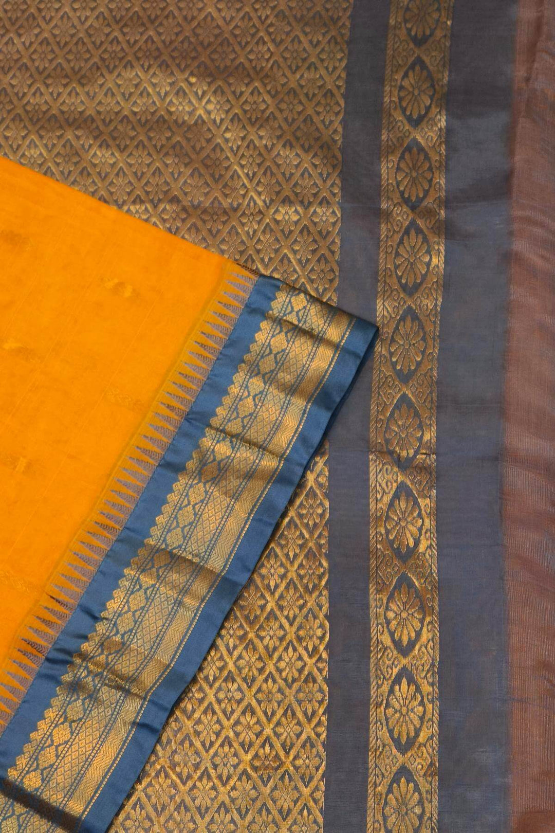 Gadwal cotton silk saree in peach  & grey