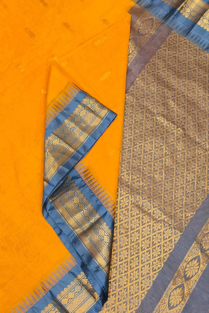 Gadwal cotton silk saree in peach  & grey