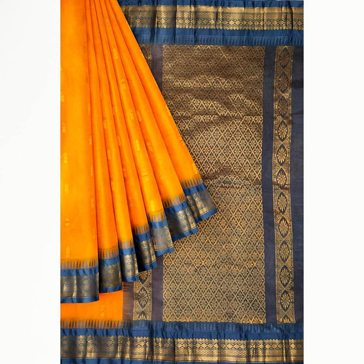 Gadwal cotton silk saree in peach  & grey