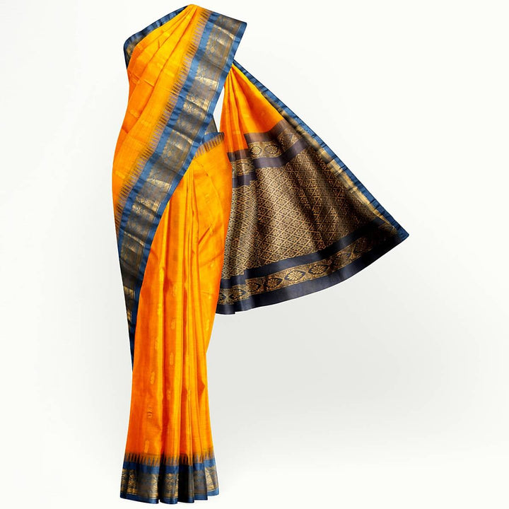 Gadwal cotton silk saree in peach  & grey