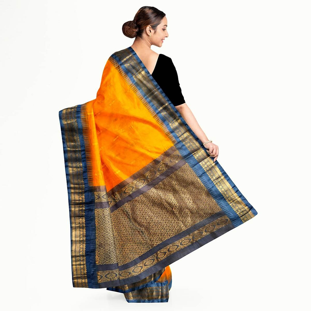 Gadwal cotton silk saree in peach  & grey
