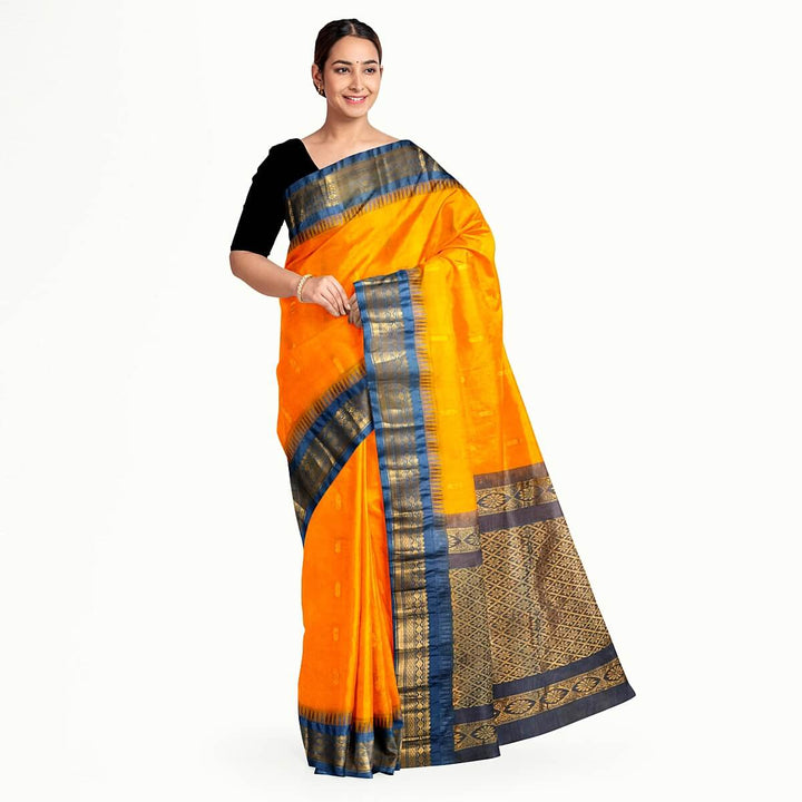 Gadwal cotton silk saree in peach  & grey