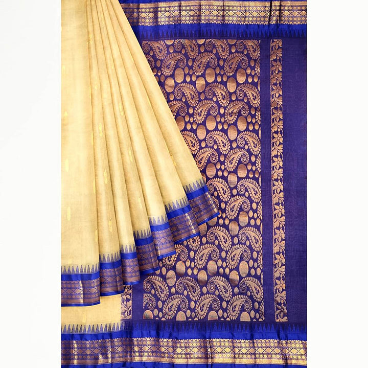 Gadwal cotton silk saree in beige & violet