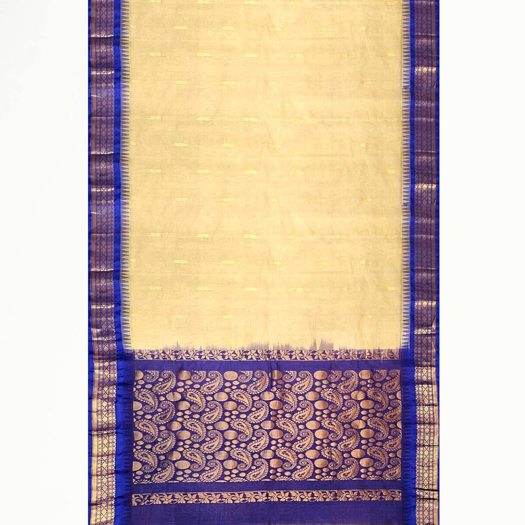 Gadwal cotton silk saree in beige & violet
