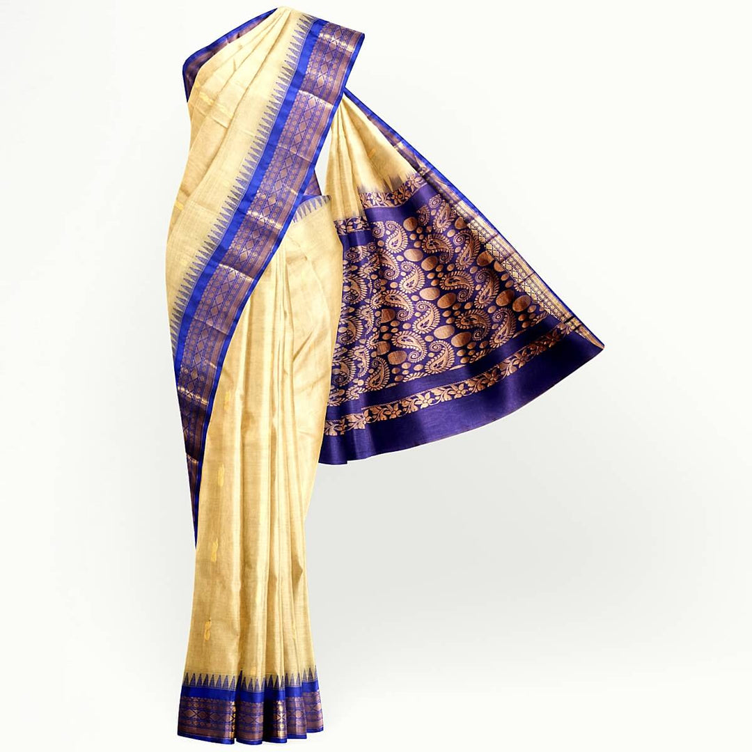 Gadwal cotton silk saree in beige & violet