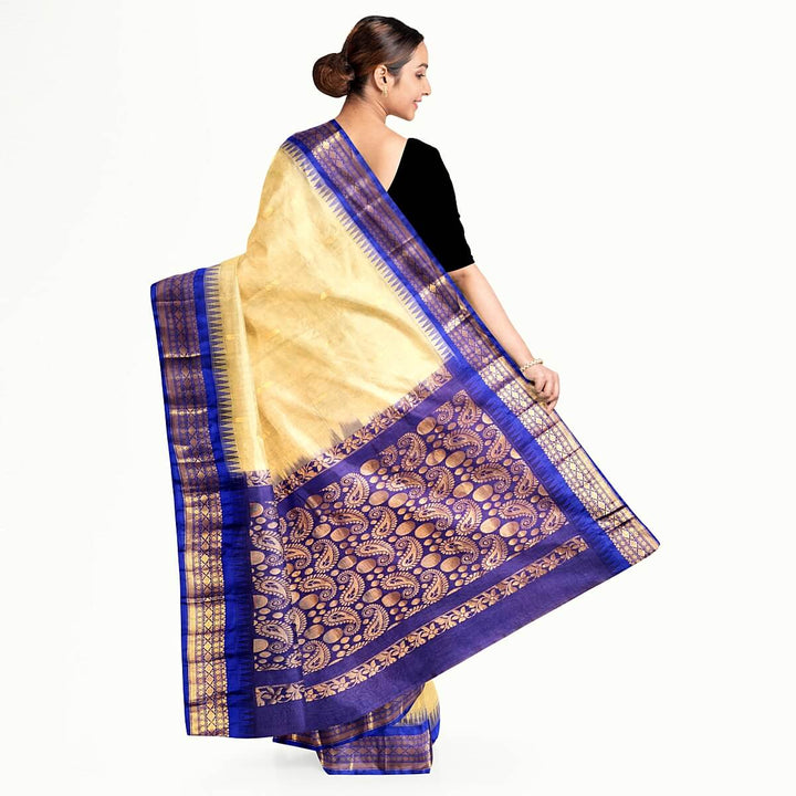 Gadwal cotton silk saree in beige & violet