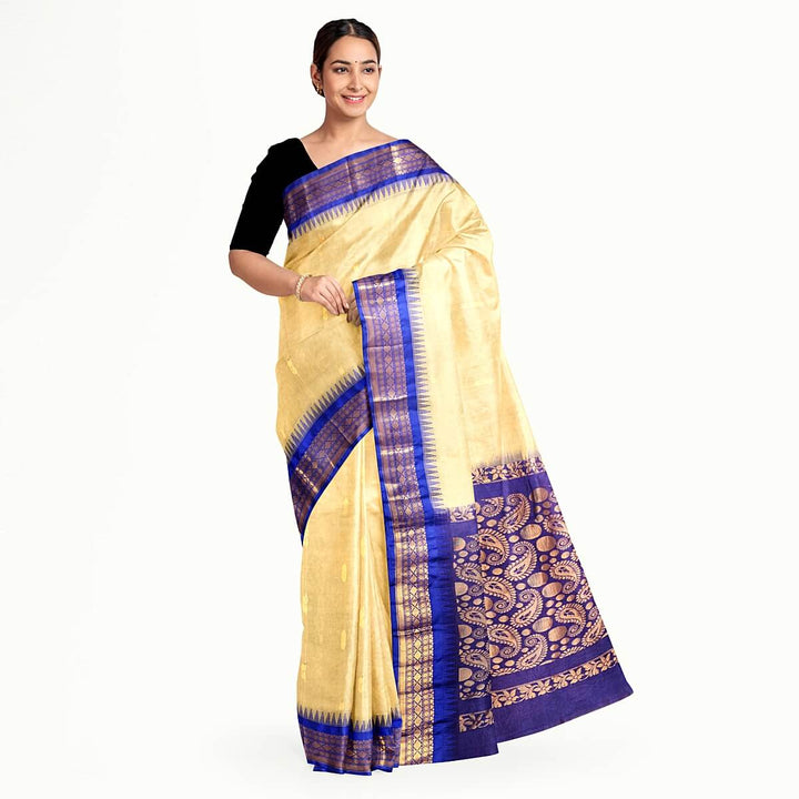 Gadwal cotton silk saree in beige & violet