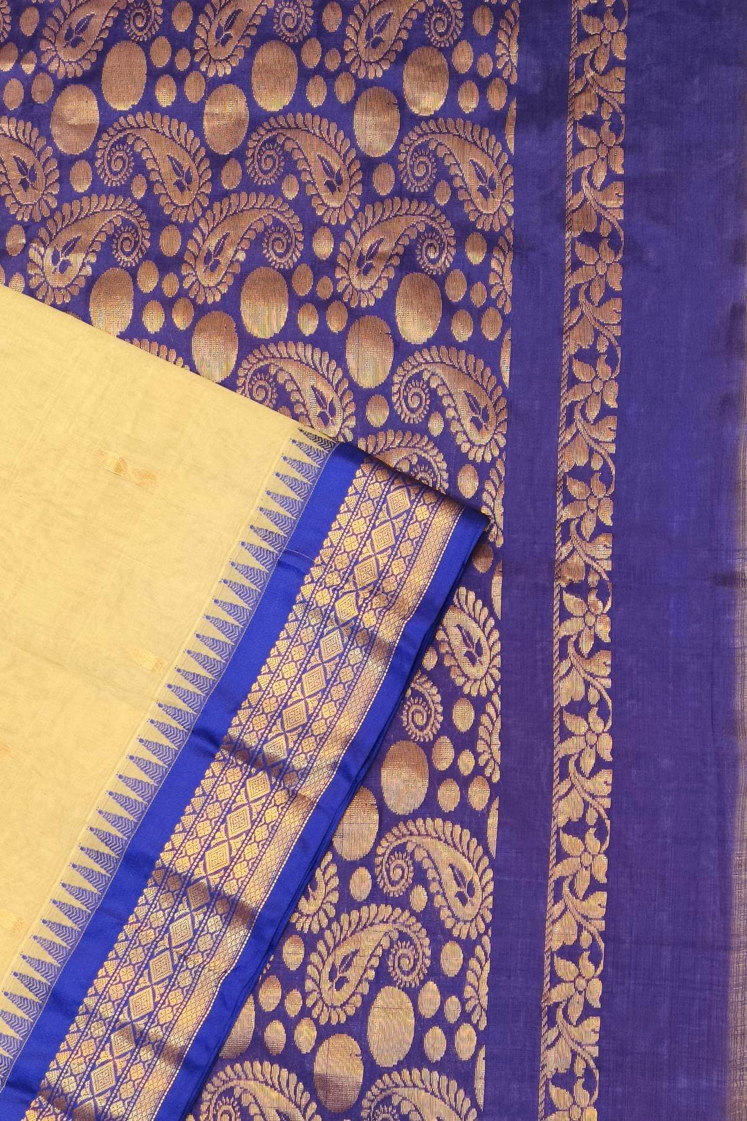 Gadwal cotton silk saree in beige & violet