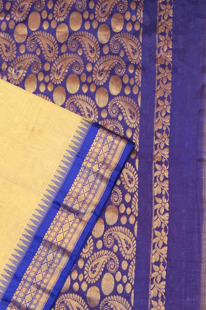 Gadwal cotton silk saree in beige & violet