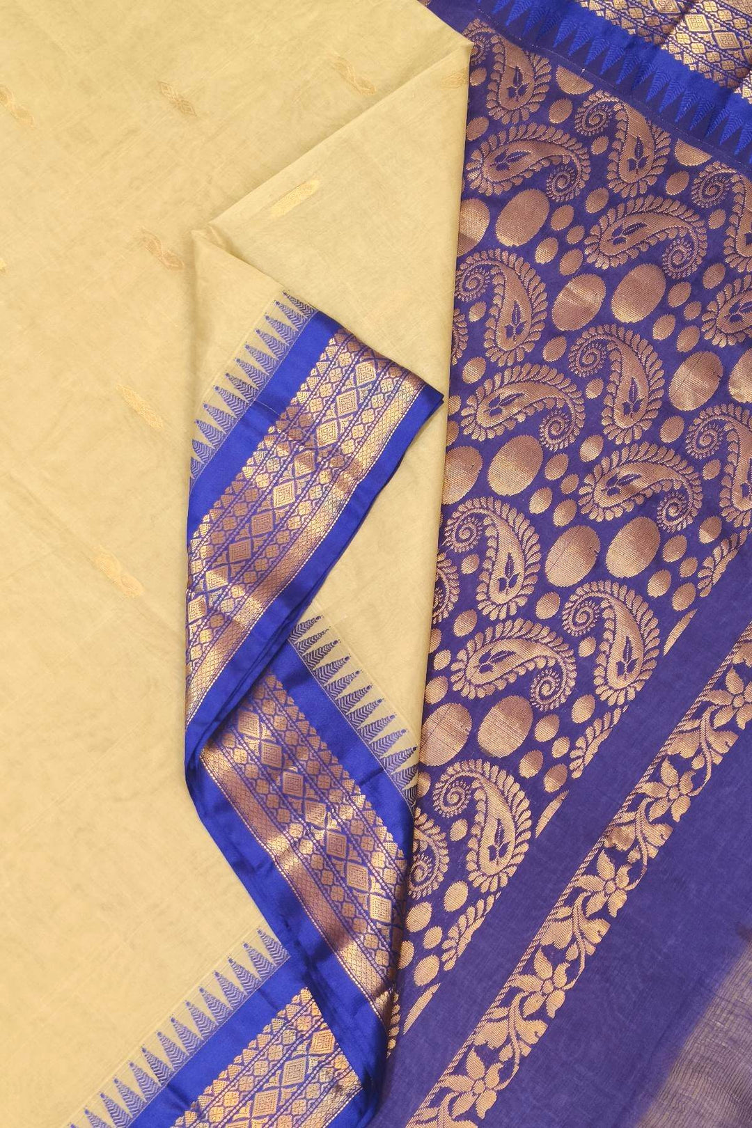 Gadwal cotton silk saree in beige & violet