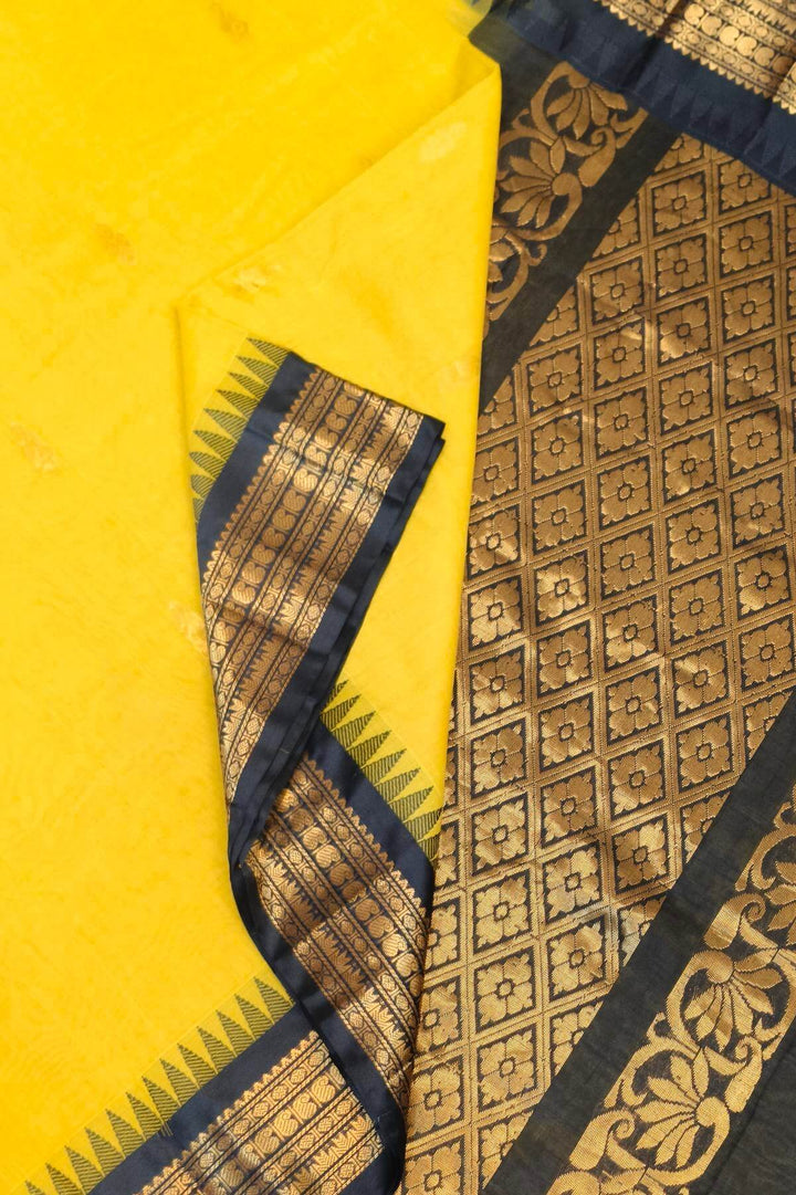 Gadwal cotton silk saree in  lemon green & black