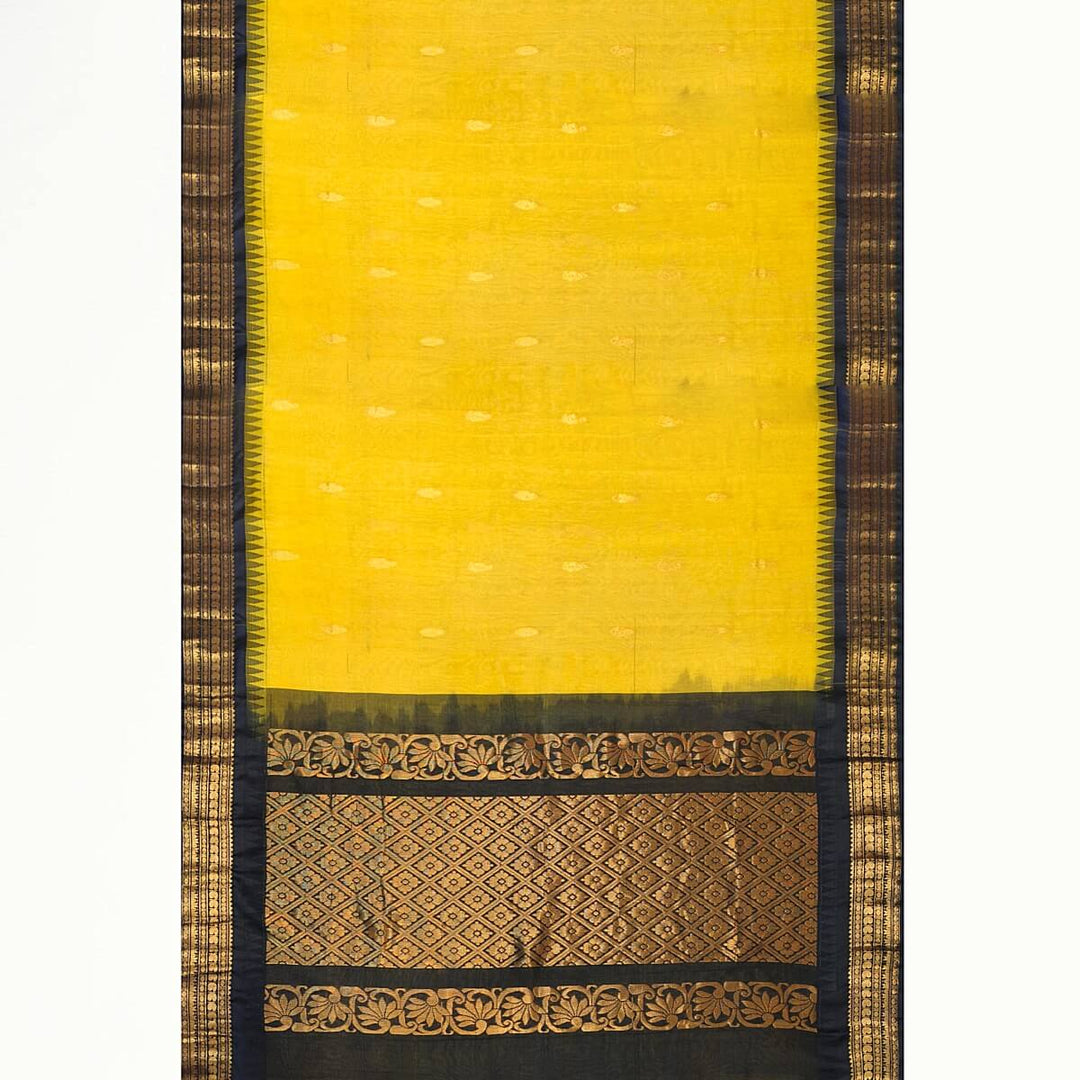 Gadwal cotton silk saree in  lemon green & black