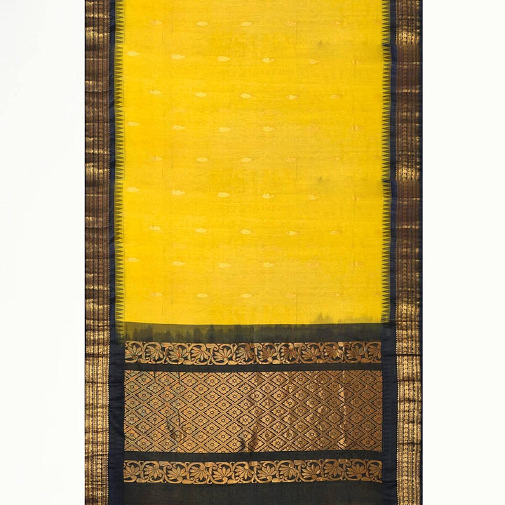 Gadwal cotton silk saree in  lemon green & black
