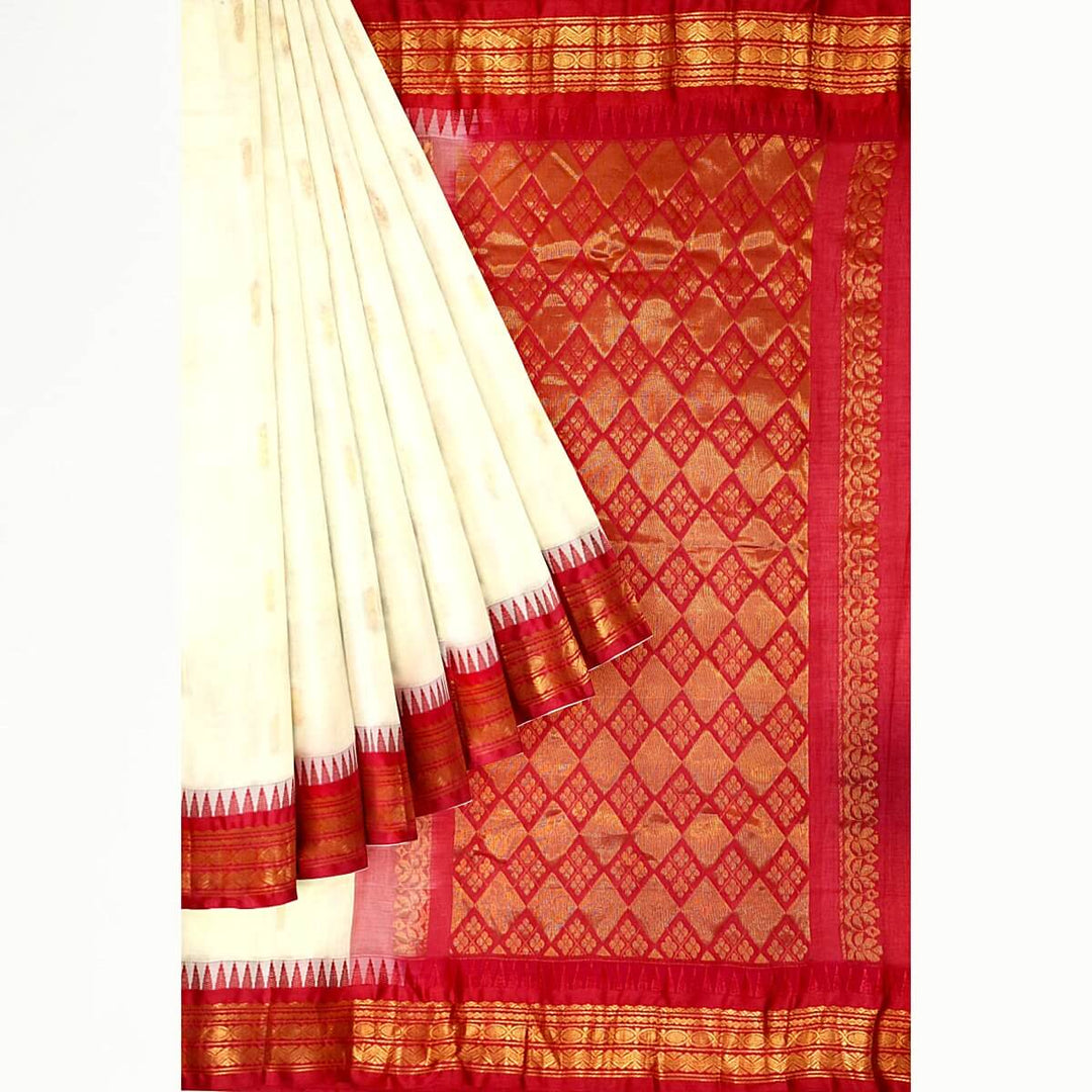Gadwal cotton silk saree in off white  & pink