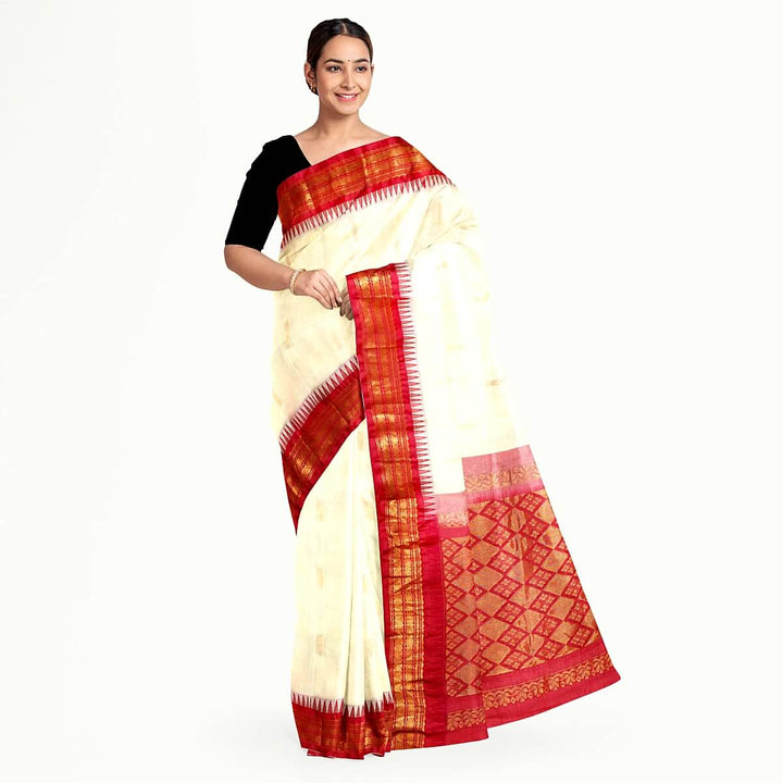 Gadwal cotton silk saree in off white  & pink