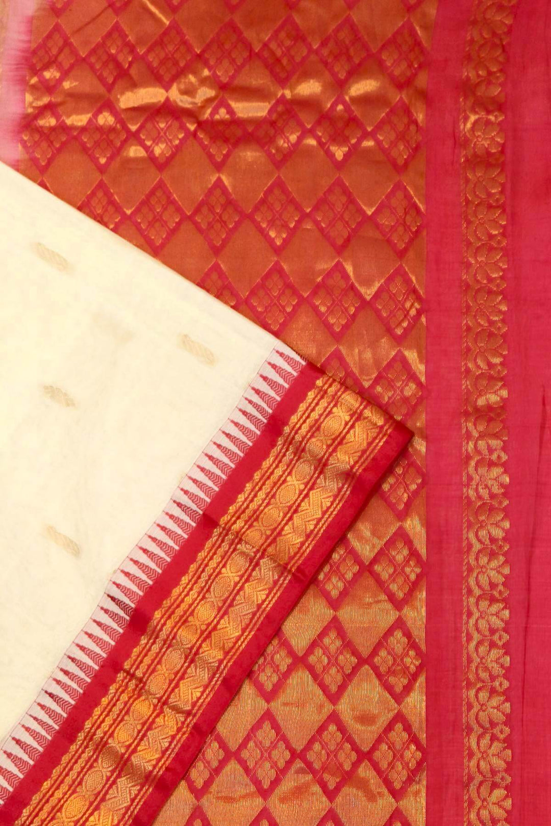 Gadwal cotton silk saree in off white  & pink