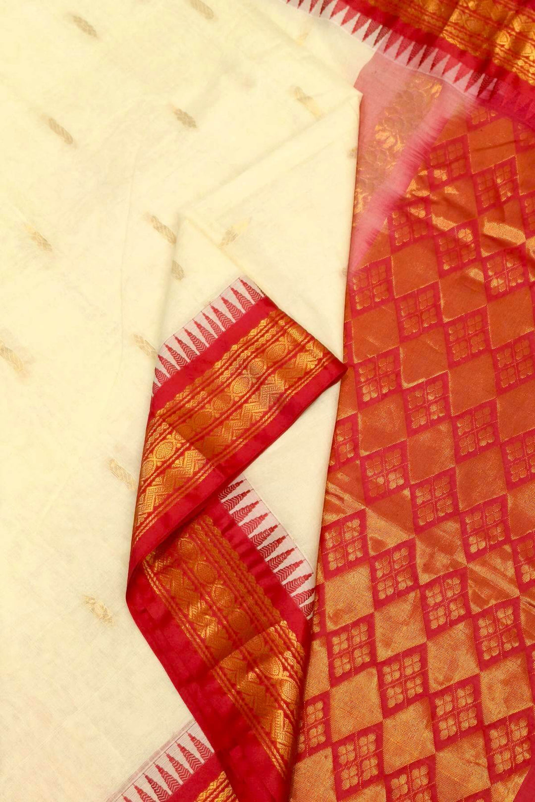 Gadwal cotton silk saree in off white  & pink