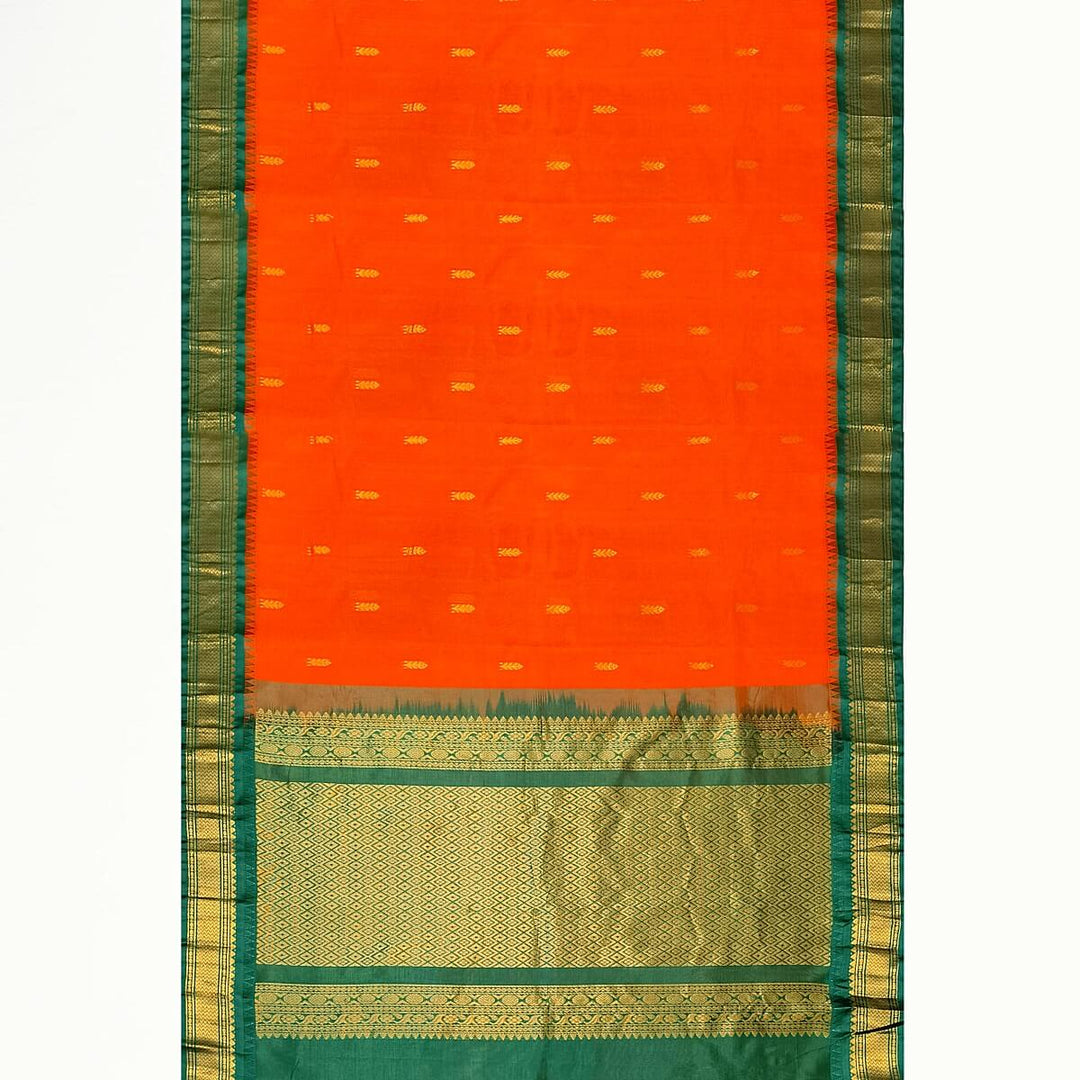 Gadwal cotton silk saree in orange  & green