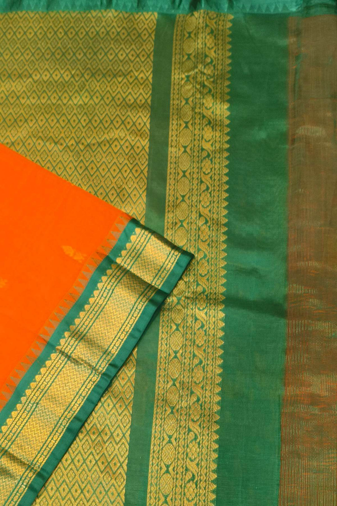 Gadwal cotton silk saree in orange  & green