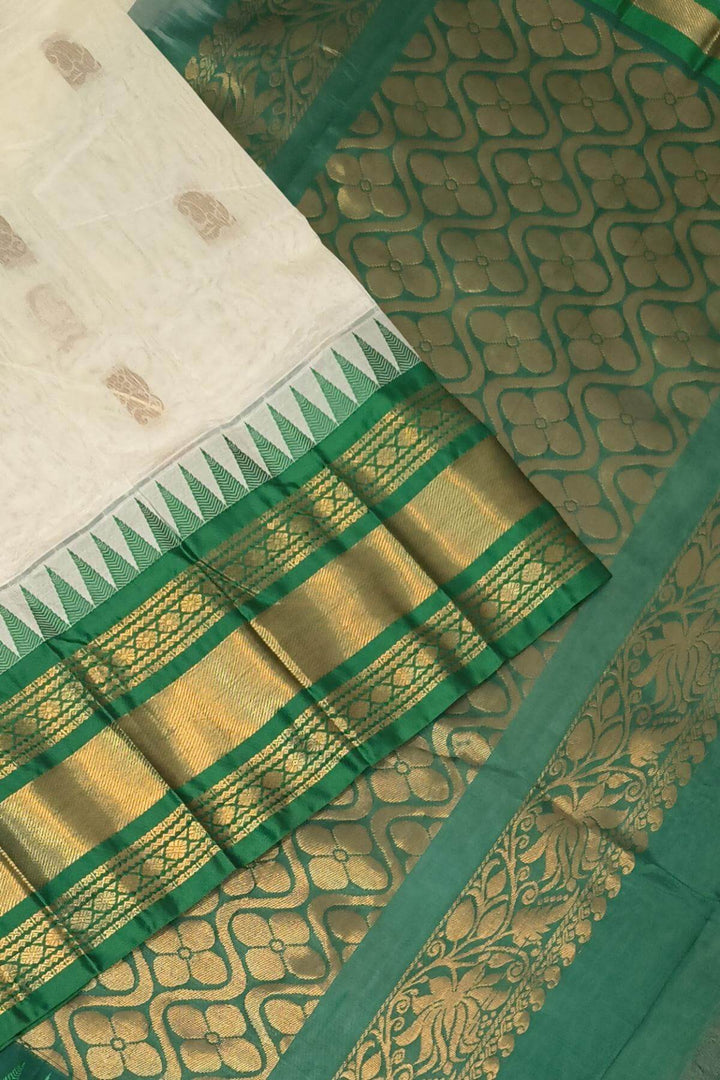 Gadwal cotton silk saree in cream & green