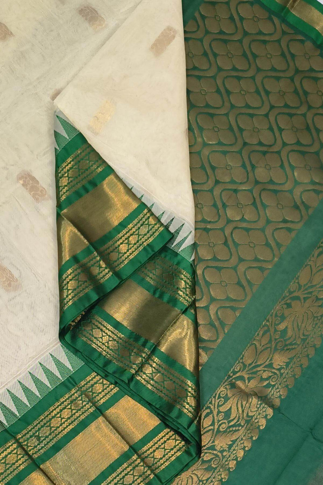 Gadwal cotton silk saree in cream & green