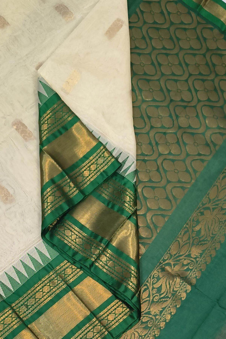 Gadwal cotton silk saree in cream & green