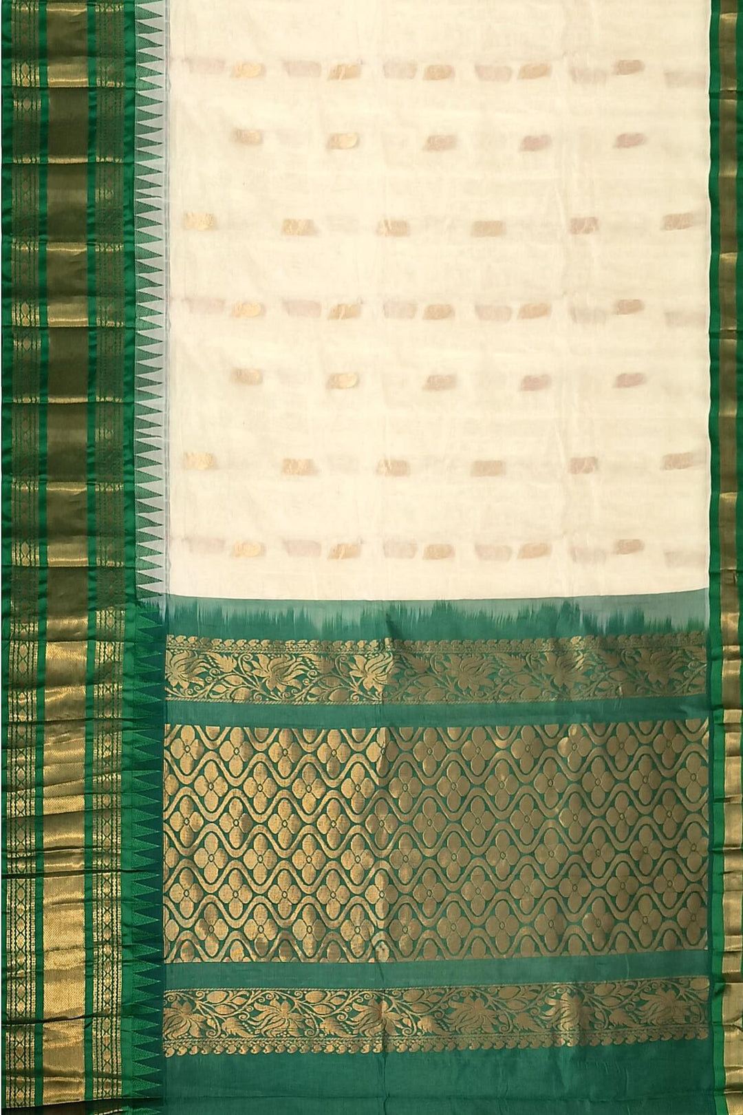 Gadwal cotton silk saree in cream & green