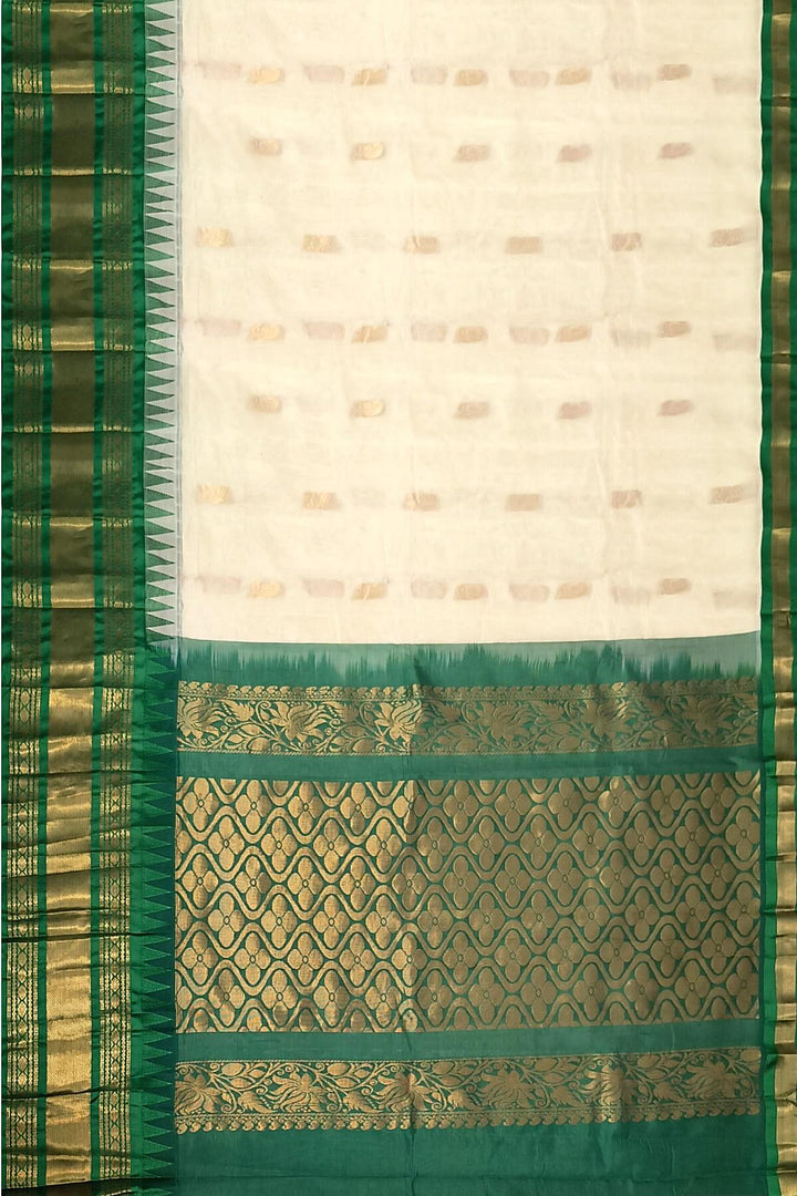 Gadwal cotton silk saree in cream & green