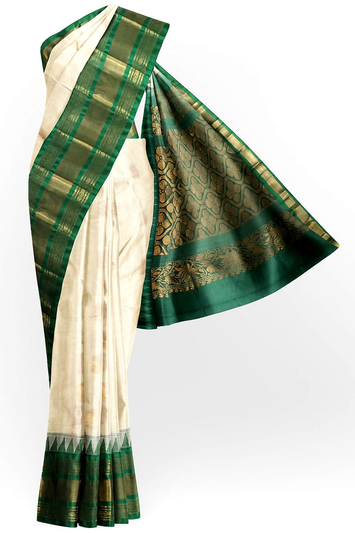Gadwal cotton silk saree in cream & green