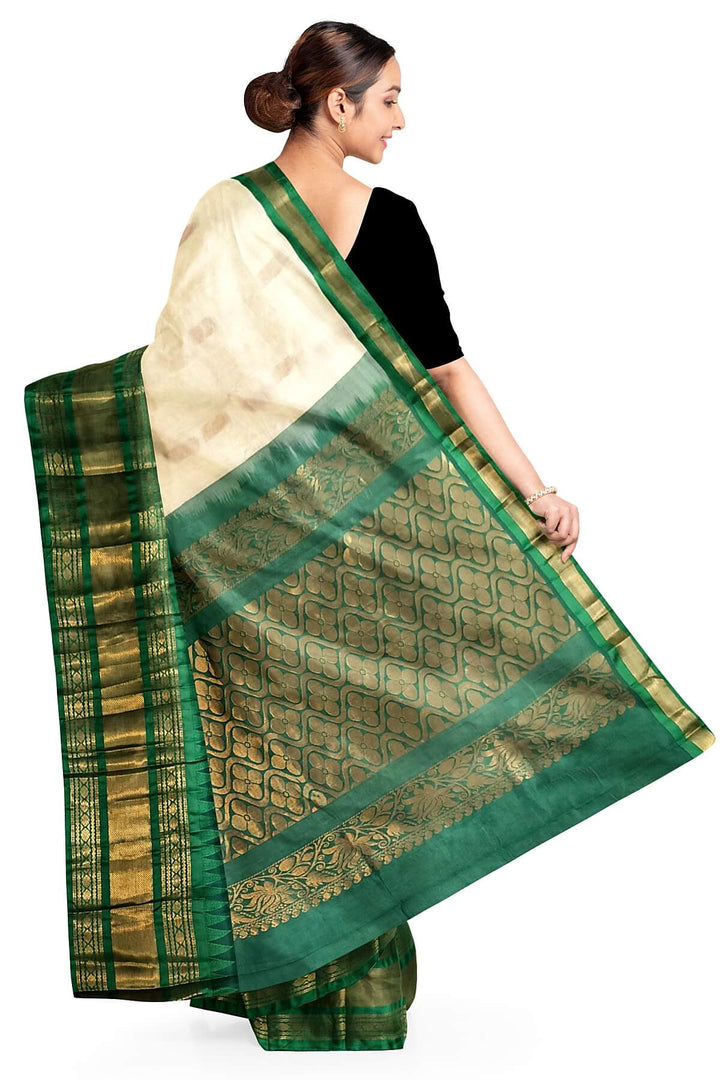 Gadwal cotton silk saree in cream & green