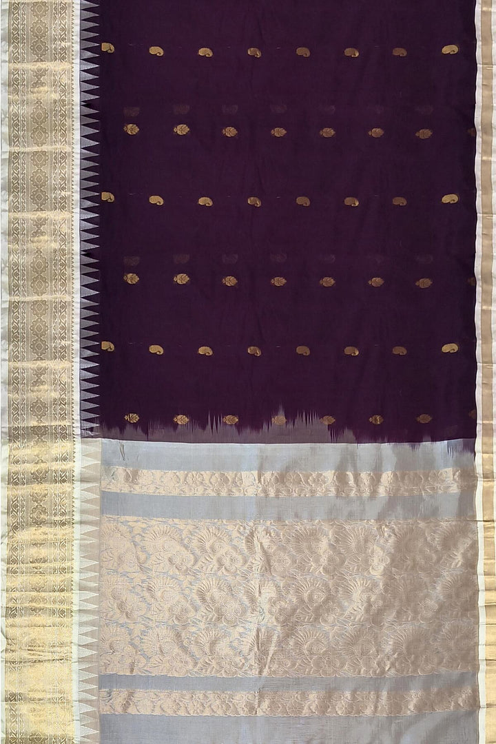 Gadwal cotton silk saree in  maroon & white