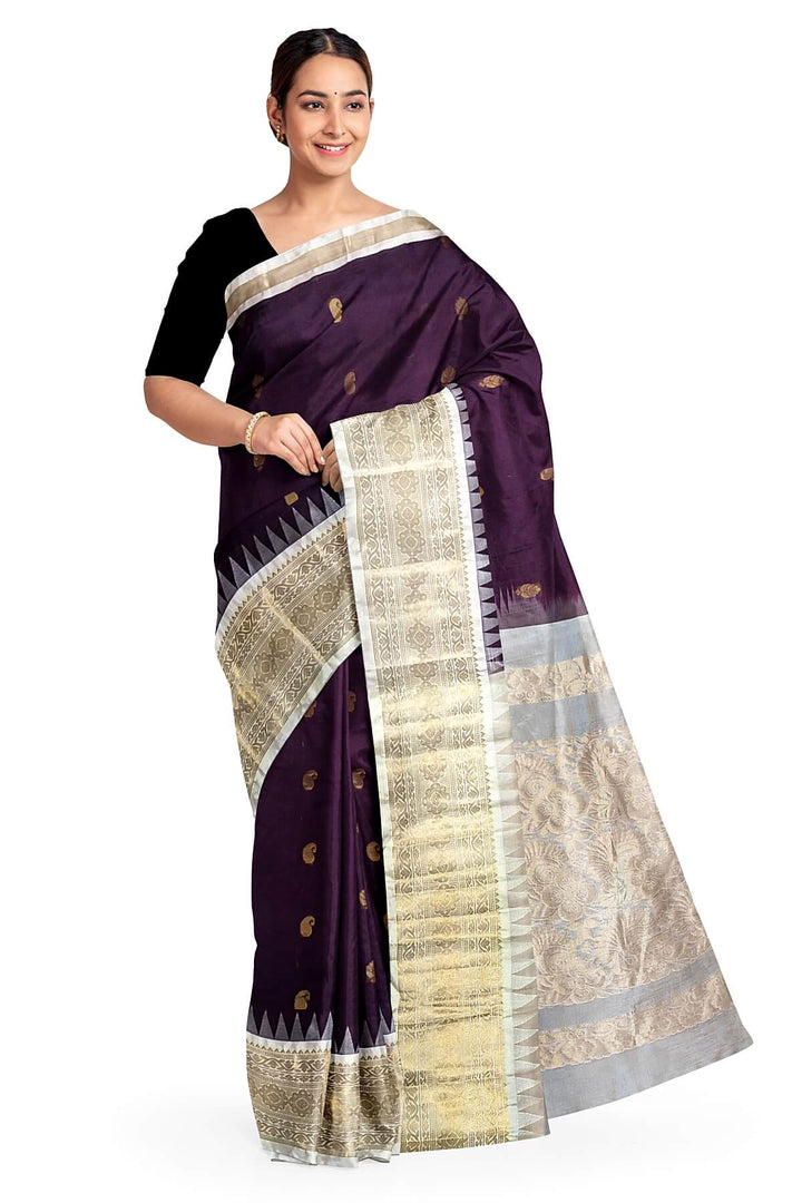 Gadwal cotton silk saree in  maroon & white