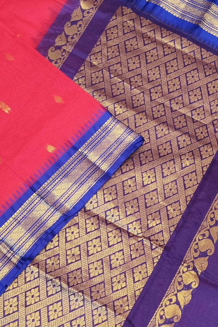 Gadwal cotton silk saree with buttis in pink