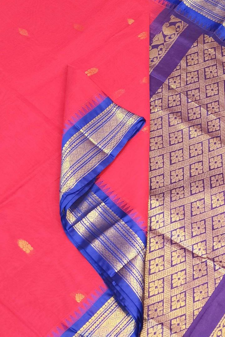 Gadwal cotton silk saree with buttis in pink