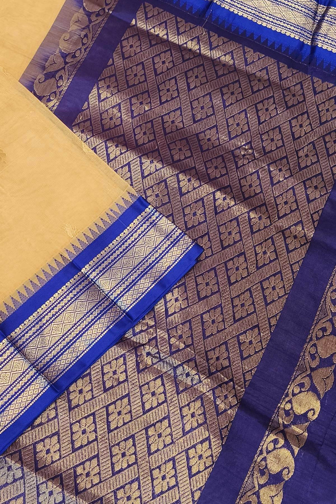 Gadwal cotton silk saree with buttis in sandalwood