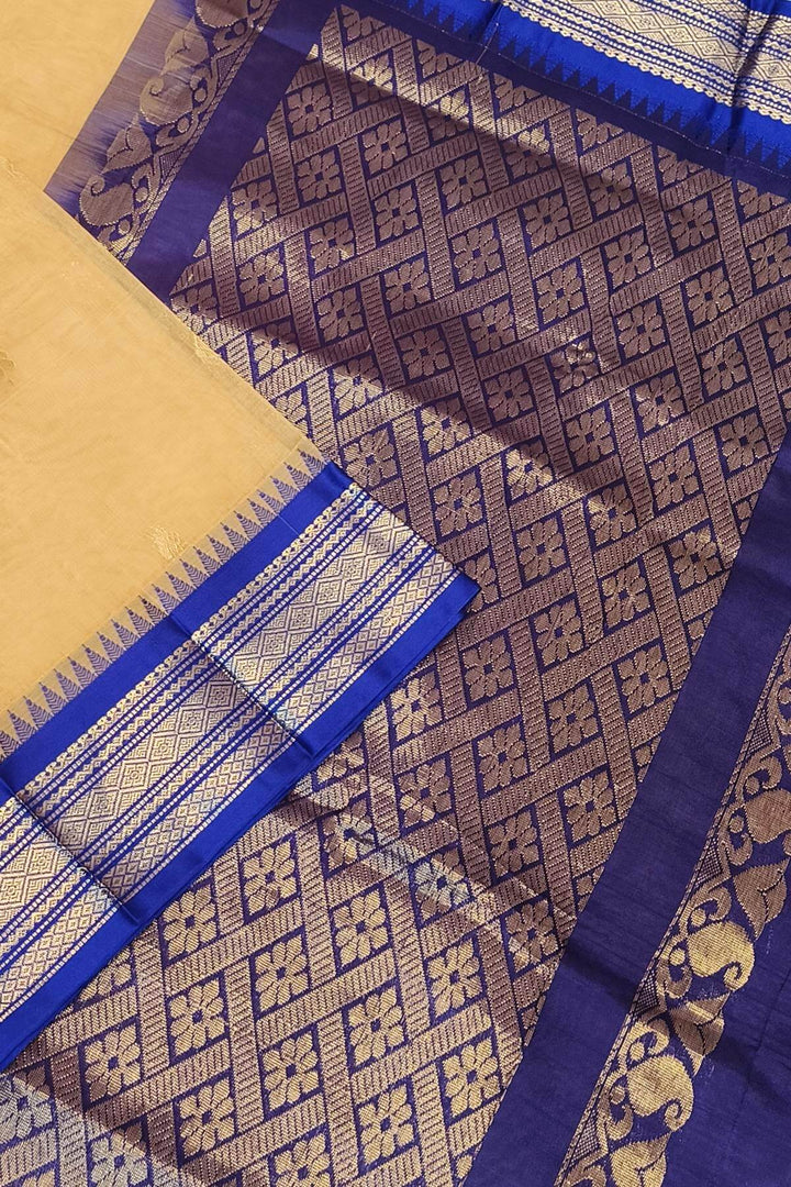 Gadwal cotton silk saree with buttis in sandalwood