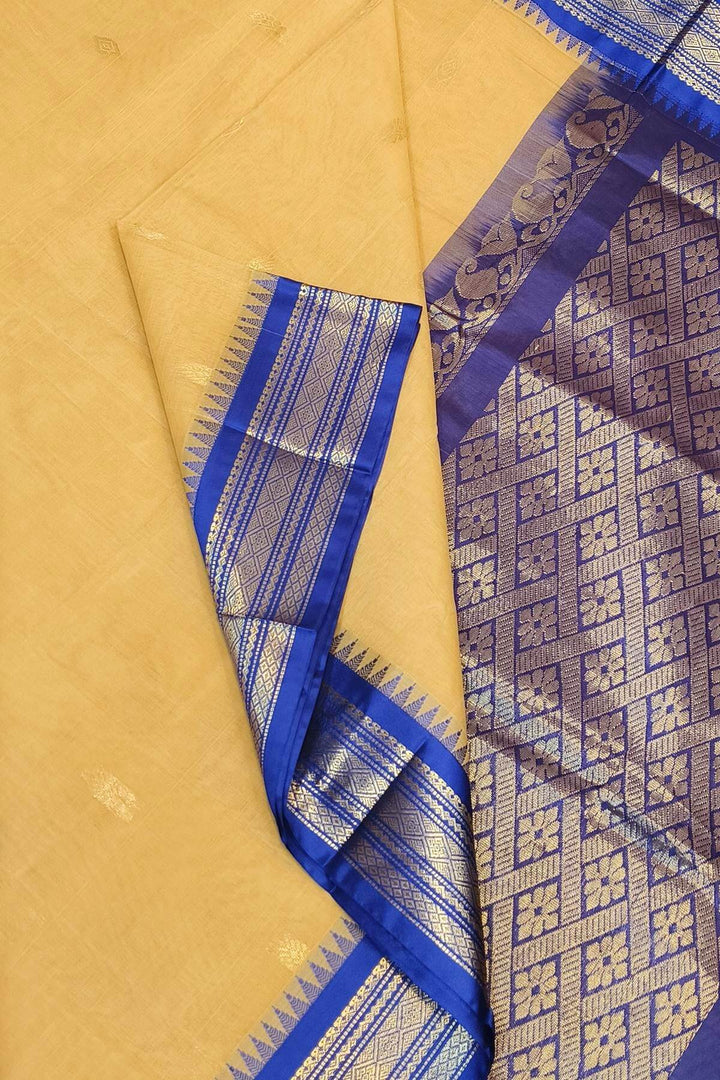 Gadwal cotton silk saree with buttis in sandalwood